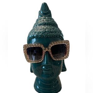 Square rhinestone sunnies light pink frames w/clear rhinestones EUC worn @ 4X